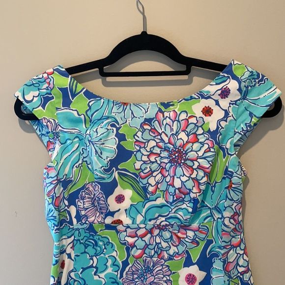 Lilly Pultizer Allura Worthington Blue Mayflower Print Dress Cap Sleeve Floral 0 - Picture 3 of 9